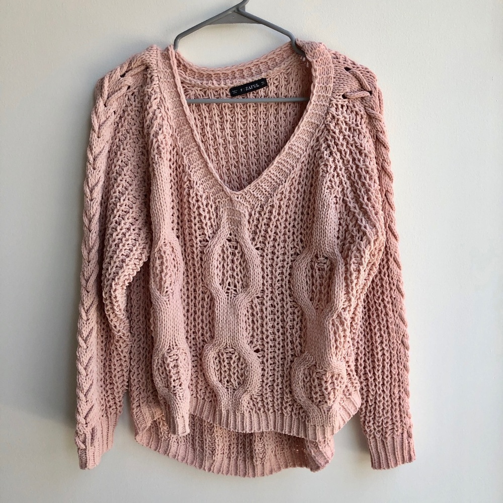 Zaful Large Knit Pink Sweater
